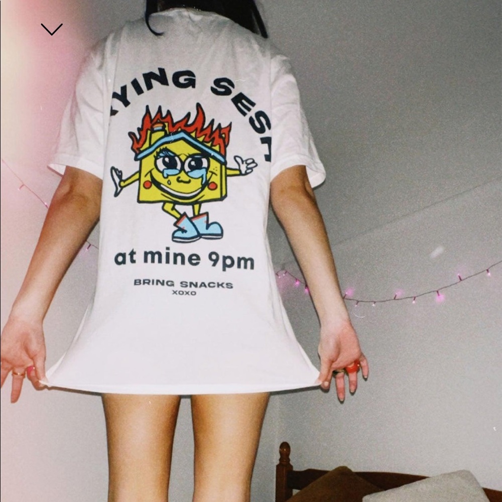 E.F.C Crying’ Sesh’ Oversized Unisex Organic White Print T-Shirt